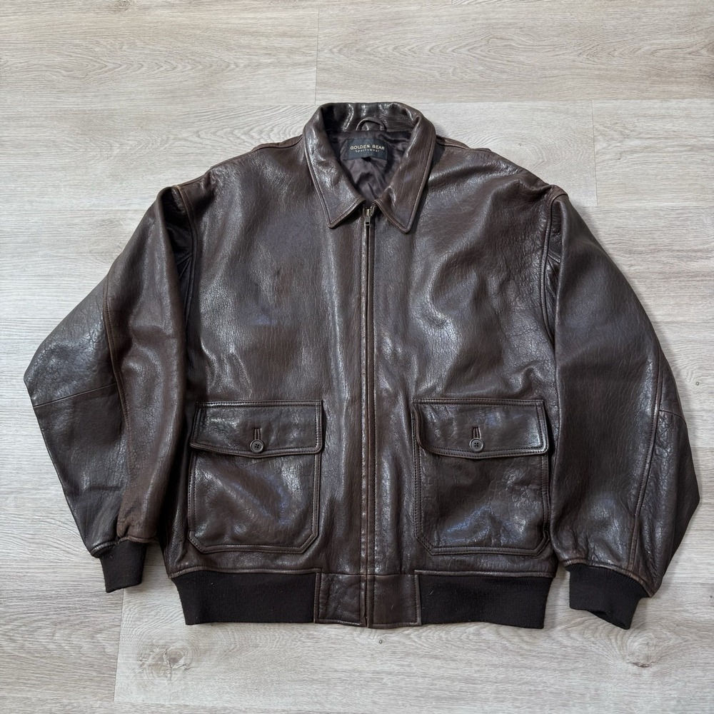 Golden Bear Vintage A2 Leather Bomber Jacket Mens XL Brown Flight Aviator 3126NS